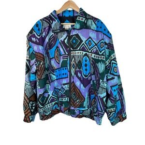 Vintage Bogari 90s Retro XL Colorful Silk Full Zip Bomber Jacket